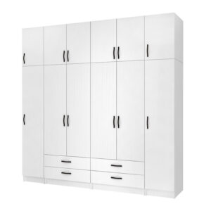 Ντουλάπα ρούχων Ricardo Megapap εξάφυλλη με πατάρι και συρτάρια χρώμα λευκό 240x51,8x240εκ.