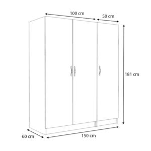 Ντουλάπα ρούχων Victoria Megapap τρίφυλλη χρώμα καρυδί 150x60x181εκ.