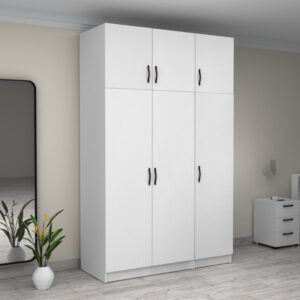 Ντουλάπα ρούχων Victoria Megapap τρίφυλλη με πατάρι χρώμα λευκό 150x60x240εκ.