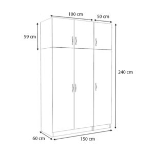 Ντουλάπα ρούχων Victoria Megapap τρίφυλλη με πατάρι χρώμα λευκό 150x60x240εκ.