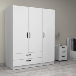Ντουλάπα ρούχων Victoria Megapap τρίφυλλη με συρτάρια χρώμα λευκό 150x60x181εκ.