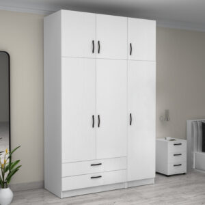 Ντουλάπα ρούχων Victoria Megapap τρίφυλλη με πατάρι και συρτάρια χρώμα λευκό 150x60x240εκ.