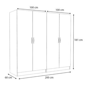 Ντουλάπα ρούχων Victoria Megapap τετράφυλλη χρώμα λευκό 200x60x181εκ.