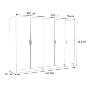 Ντουλάπα ρούχων Victoria Megapap πεντάφυλλη χρώμα λευκό 250x60x181εκ.