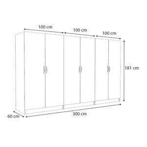 Ντουλάπα ρούχων Victoria Megapap εξάφυλλη χρώμα λευκό 300x60x181εκ.