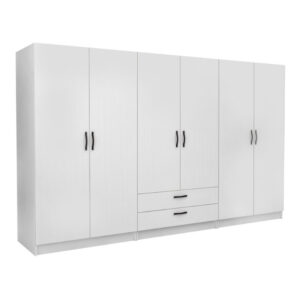 Ντουλάπα ρούχων Victoria Megapap εξάφυλλη με συρτάρια χρώμα λευκό 300x60x181εκ.