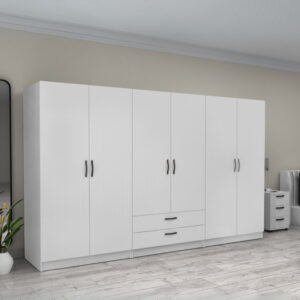 Ντουλάπα ρούχων Victoria Megapap εξάφυλλη με συρτάρια χρώμα λευκό 300x60x181εκ.