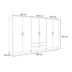 Ντουλάπα ρούχων Victoria Megapap εξάφυλλη με συρτάρια χρώμα λευκό 300x60x181εκ.