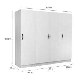 Ντουλάπα ρούχων Victoria Megapap τετράφυλλη χρώμα λευκό 200x60x181εκ.