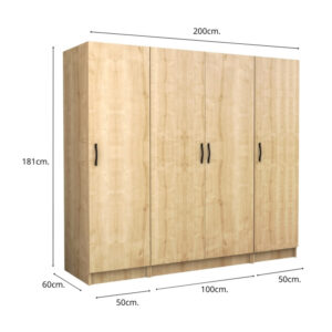 Ντουλάπα ρούχων Victoria Megapap τετράφυλλη χρώμα φυσικό οξιάς 200x60x181εκ.