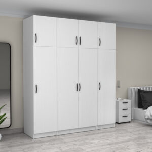 Ντουλάπα ρούχων Victoria Megapap τετράφυλλη με πατάρι χρώμα λευκό 200x60x240εκ.