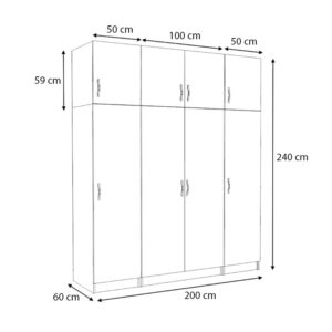 Ντουλάπα ρούχων Victoria Megapap τετράφυλλη με πατάρι χρώμα λευκό 200x60x240εκ.