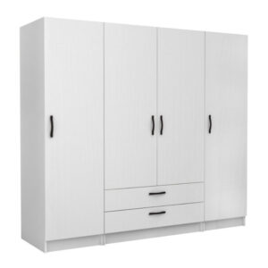 Ντουλάπα ρούχων Victoria Megapap τετράφυλλη με συρτάρια χρώμα λευκό 200x60x181εκ.