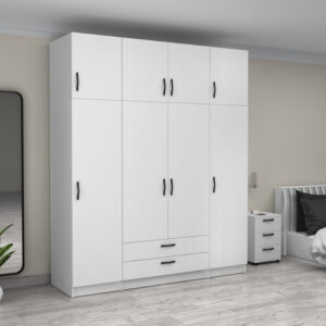 Ντουλάπα ρούχων Victoria Megapap τετράφυλλη με πατάρι και συρτάρια χρώμα λευκό 200x60x240εκ.