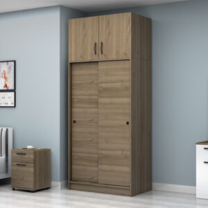 Ντουλάπα ρούχων Regio Megapap δίφυλλη συρόμενη με πατάρι χρώμα καρυδί 100x60x240εκ.