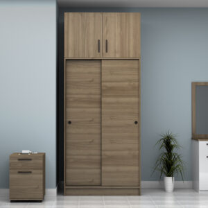 Ντουλάπα ρούχων Regio Megapap δίφυλλη συρόμενη με πατάρι χρώμα καρυδί 100x60x240εκ.