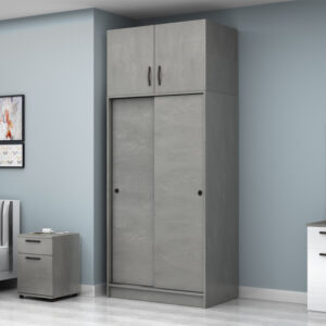 Ντουλάπα ρούχων Regio Megapap δίφυλλη συρόμενη με πατάρι χρώμα γκρι σκυροδέματος 100x60x240εκ.