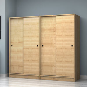 Ντουλάπα ρούχων Regio Megapap τετράφυλλη συρόμενη χρώμα φυσικό οξιάς 200x60x181εκ.