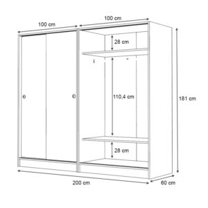 Ντουλάπα ρούχων Regio Megapap τετράφυλλη συρόμενη χρώμα φυσικό οξιάς 200x60x181εκ.