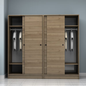 Ντουλάπα ρούχων Regio Megapap τετράφυλλη συρόμενη χρώμα καρυδί 200x60x181εκ.