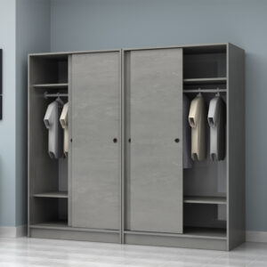 Ντουλάπα ρούχων Regio Megapap τετράφυλλη συρόμενη χρώμα γκρι σκυροδέματος 200x60x181εκ.