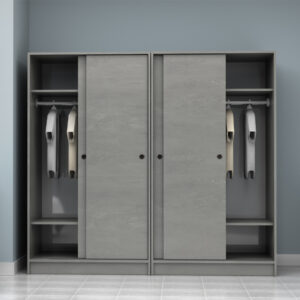 Ντουλάπα ρούχων Regio Megapap τετράφυλλη συρόμενη χρώμα γκρι σκυροδέματος 200x60x181εκ.