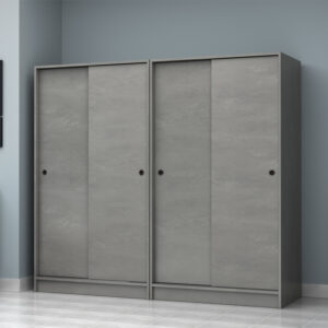 Ντουλάπα ρούχων Regio Megapap τετράφυλλη συρόμενη χρώμα γκρι σκυροδέματος 200x60x181εκ.