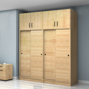 Ντουλάπα ρούχων Regio Megapap τετράφυλλη συρόμενη με πατάρι χρώμα φυσικό οξιάς 200x60x240εκ.