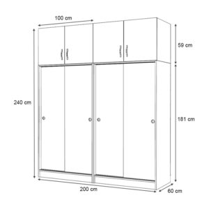 Ντουλάπα ρούχων Regio Megapap τετράφυλλη συρόμενη με πατάρι χρώμα φυσικό οξιάς 200x60x240εκ.