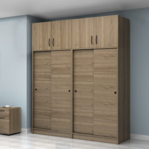 Ντουλάπα ρούχων Regio Megapap τετράφυλλη συρόμενη με πατάρι χρώμα καρυδί 200x60x240εκ.