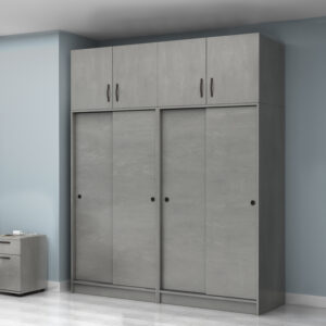 Ντουλάπα ρούχων Regio Megapap τετράφυλλη συρόμενη με πατάρι χρώμα γκρι σκυροδέματος 200x60x240εκ.