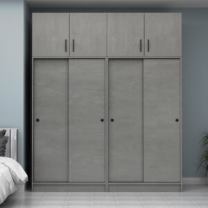 Ντουλάπα ρούχων Regio Megapap τετράφυλλη συρόμενη με πατάρι χρώμα γκρι σκυροδέματος 200x60x240εκ.