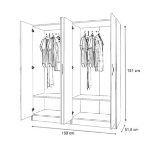 Ντουλάπα ρούχων Vivian Megapap τετράφυλλη χρώμα φυσικό οξιάς 160x51,8x181εκ.