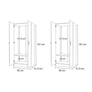 Ντουλάπα ρούχων Vivian Megapap τετράφυλλη χρώμα φυσικό οξιάς 160x51,8x181εκ.