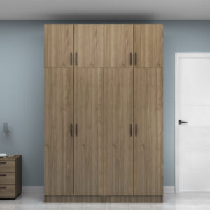 Ντουλάπα ρούχων Vivian Megapap τετράφυλλη με πατάρι χρώμα καρυδί 160x51,8x240εκ.