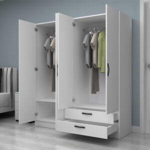 Ντουλάπα ρούχων Vivian Megapap τετράφυλλη με συρτάρια χρώμα λευκό 160x51,8x181εκ.