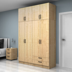 Ντουλάπα ρούχων Vivian Megapap τετράφυλλη με πατάρι και συρτάρια χρώμα φυσικό οξιάς 160x51,8x240εκ.