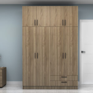 Ντουλάπα ρούχων Vivian Megapap τετράφυλλη με πατάρι και συρτάρια χρώμα καρυδί 160x51,8x240εκ.