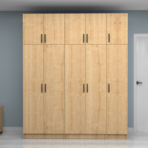 Ντουλάπα ρούχων Vivian Megapap πεντάφυλλη με πατάρι χρώμα φυσικό οξιάς 200x51,8x240εκ.