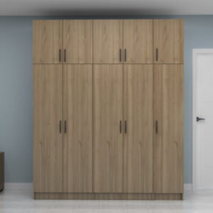 Ντουλάπα ρούχων Vivian Megapap πεντάφυλλη με πατάρι χρώμα καρυδί 200x51,8x240εκ.