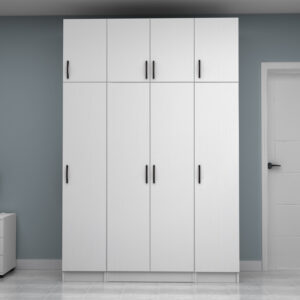 Ντουλάπα ρούχων Vivian Megapap τετράφυλλη με πατάρι χρώμα λευκό 160x51,8x240εκ.