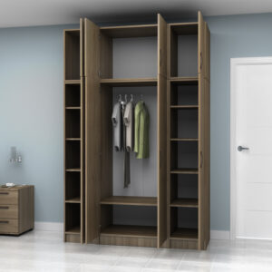 Ντουλάπα ρούχων Vivian Megapap τετράφυλλη με πατάρι χρώμα καρυδί 160x51,8x240εκ.