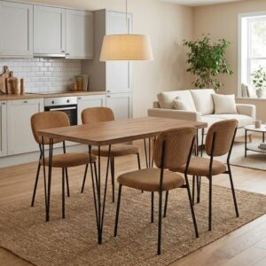 Σετ τραπεζαρία 5τμχ Roger - Kevin Megapap Mdf - ύφασμα χρώμα ακακίας - μουσταρδί 120x70x75εκ.