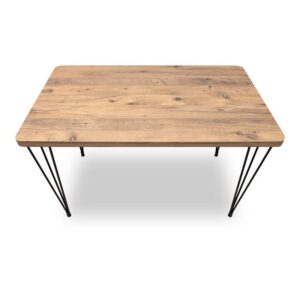 Σετ τραπεζαρία 5τμχ Roger - Christy Megapap Mdf - ύφασμα χρώμα ακακίας - ανοιχτό μπεζ 120x70x75εκ.