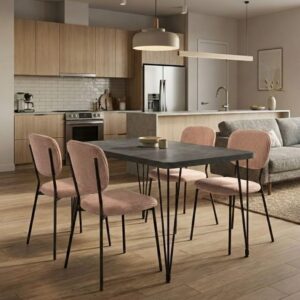 Σετ τραπεζαρία 5τμχ Roger - Kevin Megapap Mdf - ύφασμα χρώμα σκούρο γκρι σκυροδέματος - μόκα 120x70x75εκ.