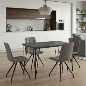 Σετ τραπεζαρία 5τμχ Roger - Bianca Megapap Mdf - ύφασμα χρώμα σκούρο γκρι σκυροδέματος - ανοιχτό μπεζ 120x70x75εκ.