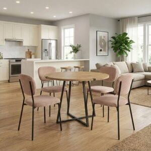 Σετ τραπεζαρία 5τμχ Rubes - Kevin Megapap χρώμα φυσικό οξιάς - μόκα Ø100x78εκ.