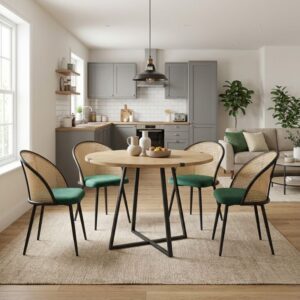 Σετ τραπεζαρία 5τμχ Rubes - Jacob Megapap χρώμα φυσικό οξιάς - κυπαρισσί Ø100x78εκ.