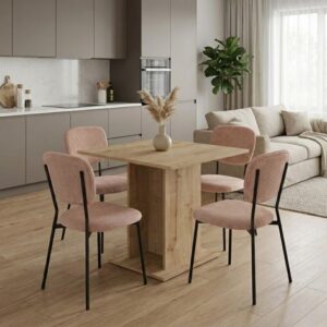 Σετ τραπεζαρία 5τμχ Allos - Kevin Megapap χρώμα sapphire oak - μόκα 75x75x77εκ.