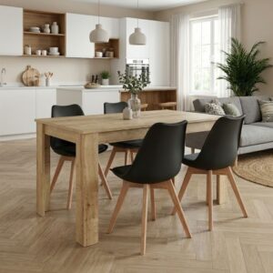 Σετ τραπεζαρία 5τμχ Darlen - Viva Megapap χρώμα sapphire oak - μαύρο/φυσικό πόδι 125x72x74εκ.